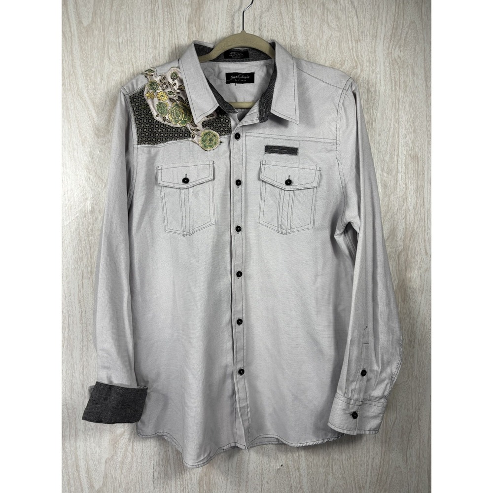 Eighty Eight Platinum Shirt L Gray Floral‎ Embellished Western Rocker